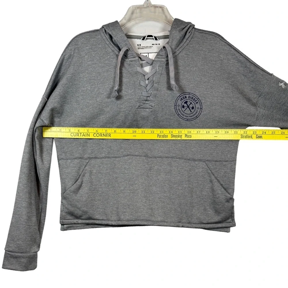 Under Armour Womens Iron Digger Lace Up Hoodie Grey Loose Fit Cropped Medium
